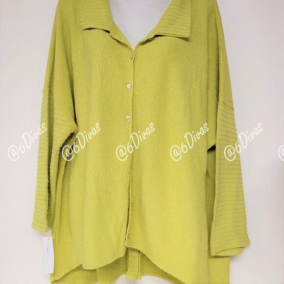 Cotton Cardigan Yellow Jacket Chartreuse Lime Green Sweater - Size L - NEW - Picture 2 of 16